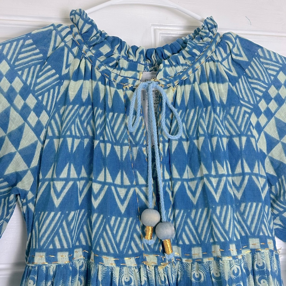 YVONNE S • Tiered printed cotton-voile midi dress blue peacock sz XS
